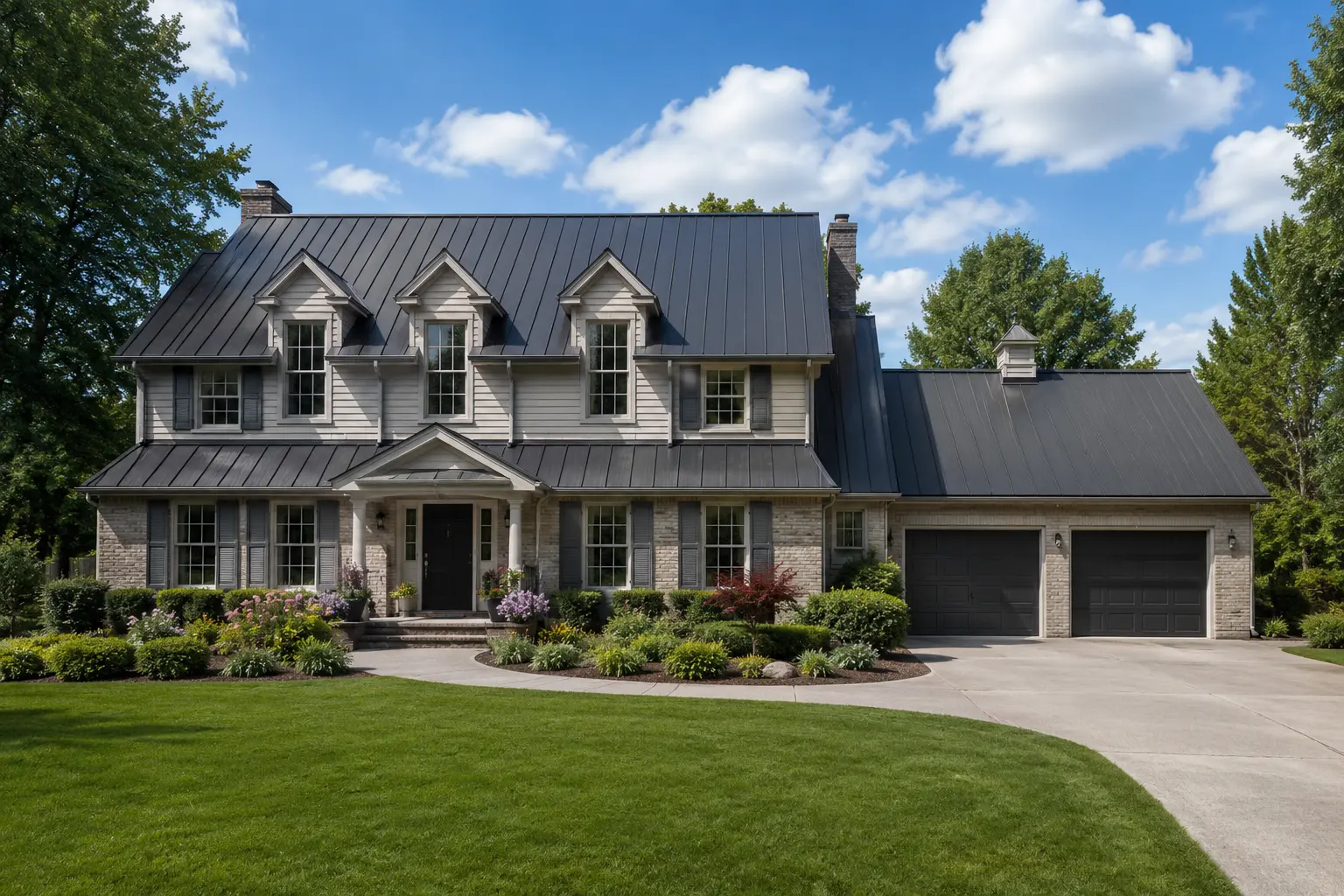 Finished residential standing seam metal roof on a Metro Detroit home installed by Heritage Metal Roofing.